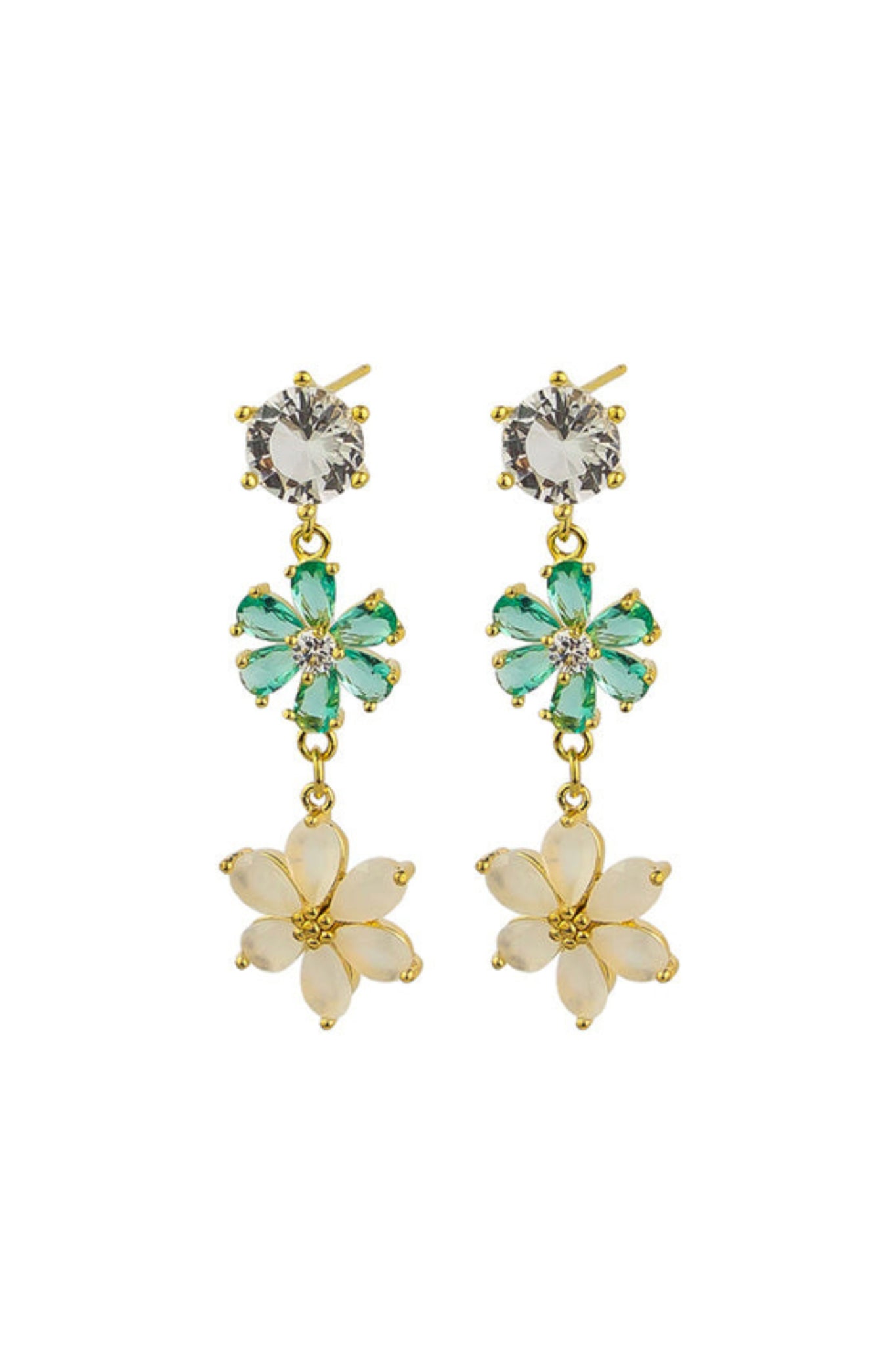 Crystal Flower Earrings - Green