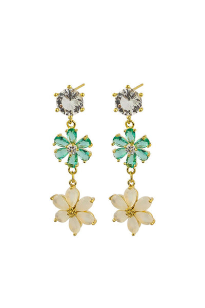 Crystal Flower Earrings - Green