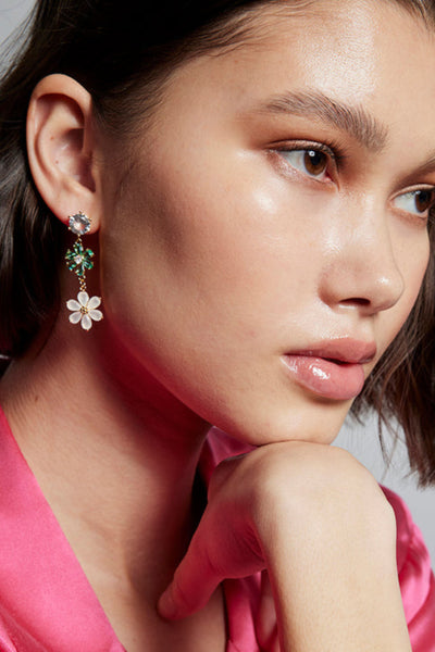 Crystal Flower Earrings - Green