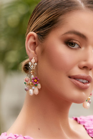 Daisy Pearl Ring Drop Earrings - Lilac Multi