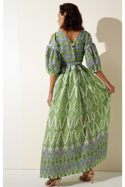 Dandelion Floats Maxi Dress - Lime Lavender Linen