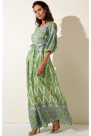 Dandelion Floats Maxi Dress - Lime Lavender Linen