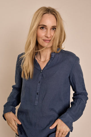 Danna Linen Blouse - Vintage Indigo