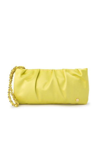 Danni Pleated Satin Clutch - Chartreuse