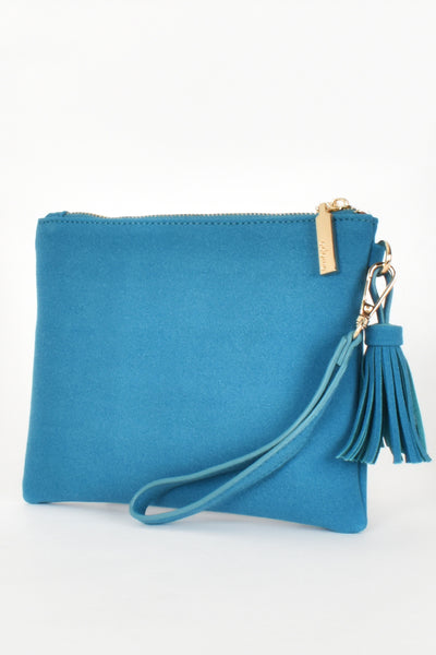 Delilah Faux Suede Clutch - Blue