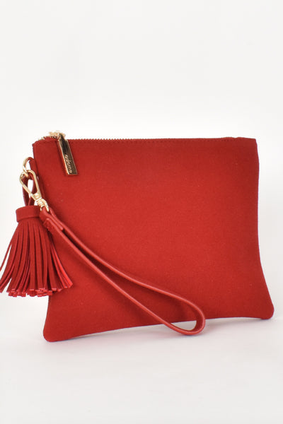 Delilah Faux Suede Clutch - Red