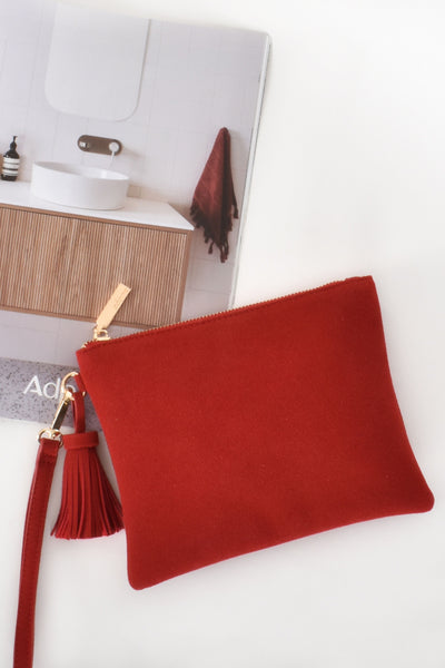 Delilah Faux Suede Clutch - Red