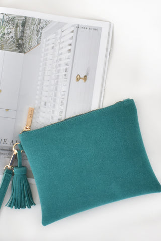 Delilah Faux Suede Clutch - Turquoise