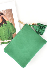 Delilah Faux Suede Tassel Pouch - Green