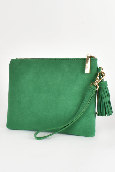 Delilah Faux Suede Tassel Pouch - Green