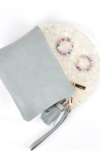 Delilah Faux Suede Tassel Pouch - Sea Green