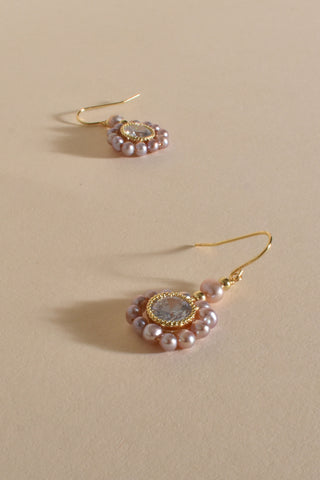 Diamante Centre Pearl Hook Earrings - Pink