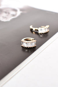 Diamante Huggie Hoop Earrings - Silver