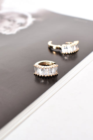 Diamante Huggie Hoop Earrings - Silver