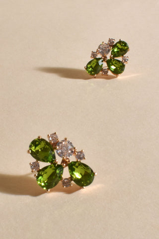 Diamante Jewel Petals Earrings - Green Gold