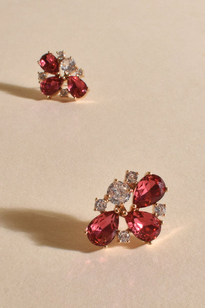 Diamante Jewel Petals Earrings - Pink Gold