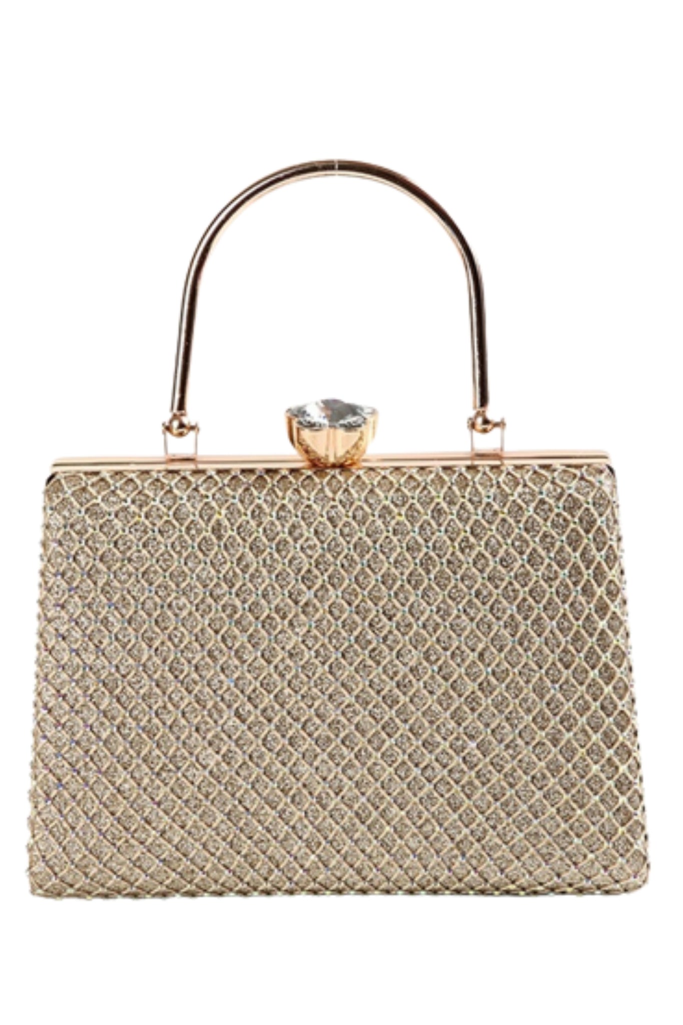 Diamante Netted Top Handle Evening Bag - Gold