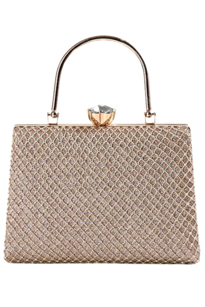 Diamante Netted Top Handle Evening Bag - Rose Gold