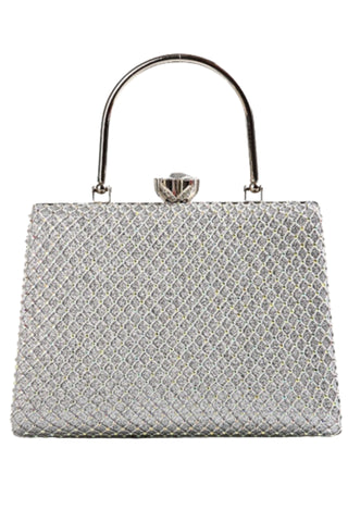 Diamante Netted Top Handle Evening Bag - Silver
