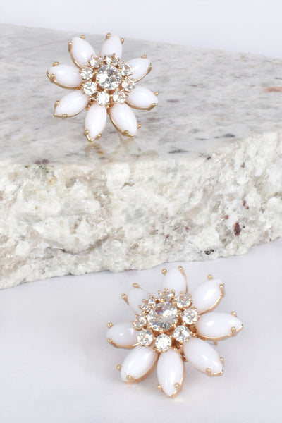 Diamante Centre Daisy Stud Earrings - White Crystal