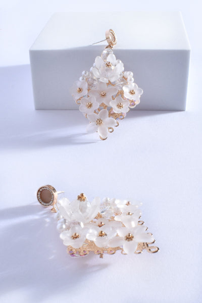 Diamond Floral Cluster Earrings - White Crystal