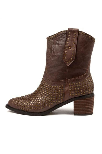 Idan Distressed Cowboy Boot - Choc Leather