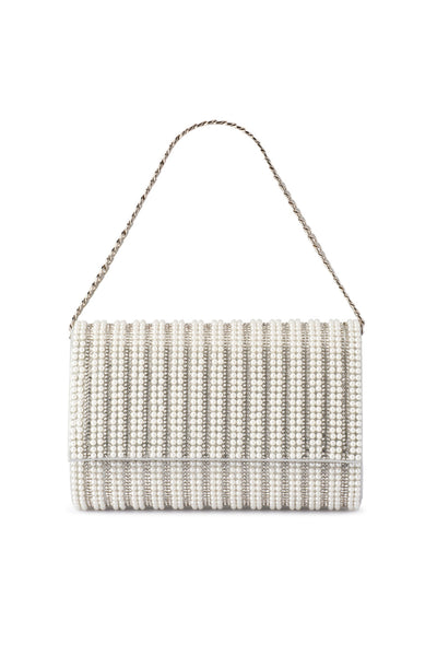 Domino Pearl and Crystal Clutch - White