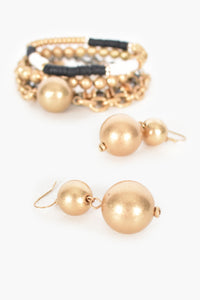 Duo Ball Drop Hook Earrings - Warm Gold