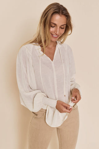 Eisa Dot LS Blouse - Ecru