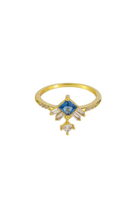 Elkie Crystal Ring - Blue Gold