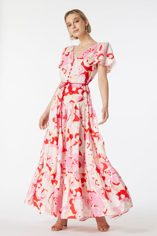 Gisli Maxi Dress - Red Pink Wave
