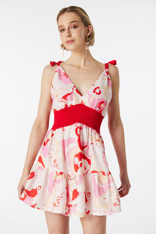 Rotation Mini Dress - Red Pink Wave