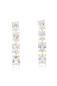Elongated Princess Cut Zirconia Drop Earrings - 18K Gold Plated