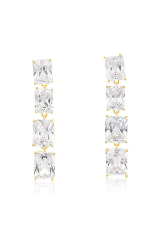 Elongated Princess Cut Zirconia Drop Earrings - 18K Gold Plated
