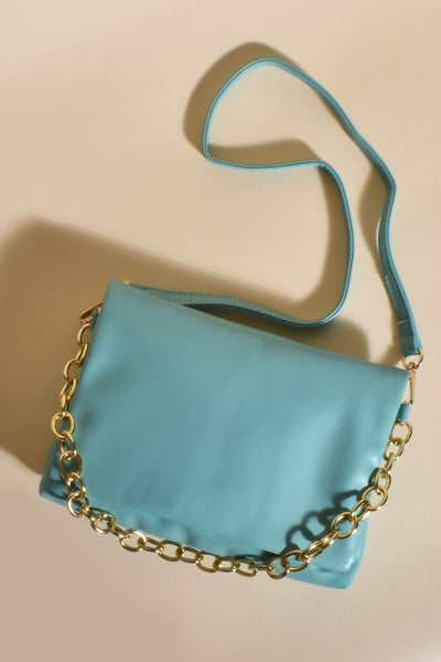 Ember Foldover Chain Event Bag - Teal Gold