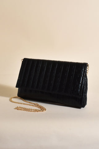Emberly Pleated Foldover Event Bag - Black