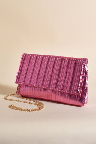 Emberly Pleated Foldover Event Bag - Hot Pink