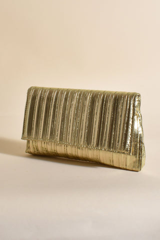 Emberly Pleated Foldover Event Bag - Gold