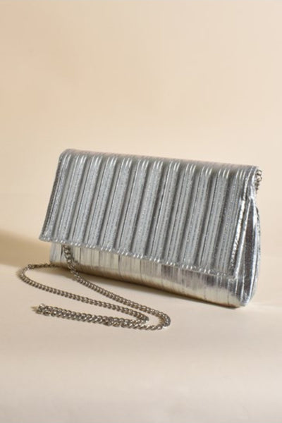 Emberly Pleated Foldover Event Bag - Silver