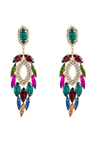 Emery Crystal Drop Earrings - Peacock