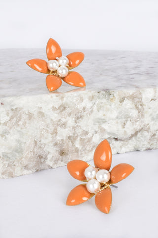 Enamel Peal Daisy Stud Earrings - Orange