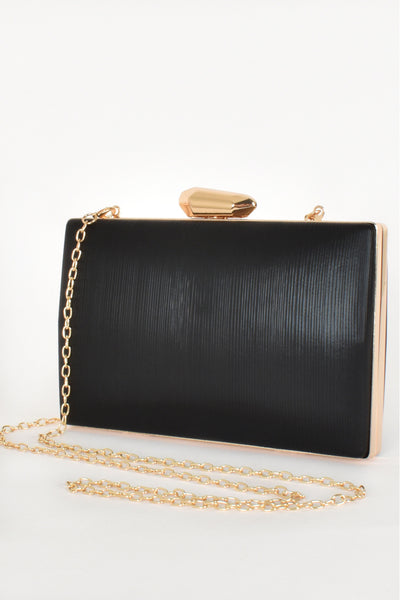 Ensley Pebble Clasp Structured Clutch - Black
