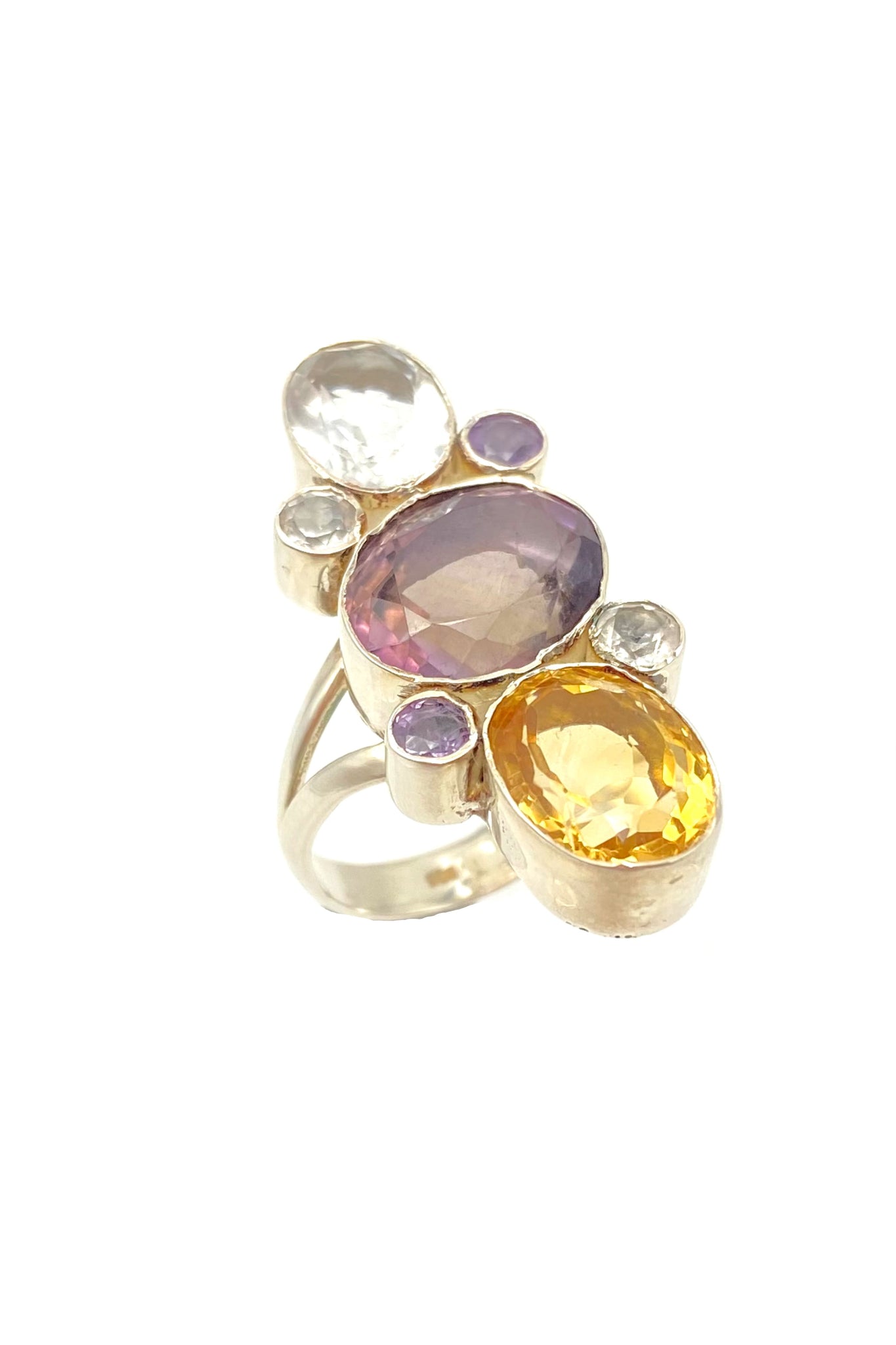 Eremis Citrin, Amethyst, and Crystal Ring - 925 Silver