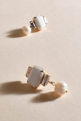 Everly Stone Pearl Event Earrings - White
