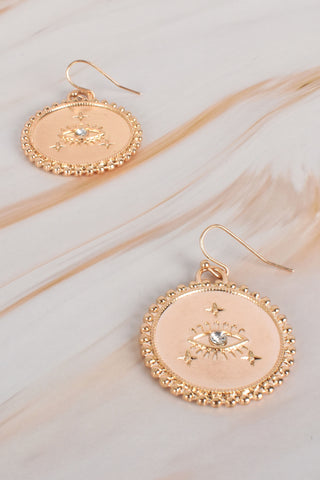 Eye Charm Hook Earrings - Gold