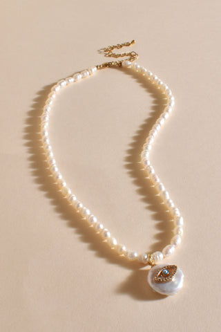 Eye Charm Pearl Necklace - Gold