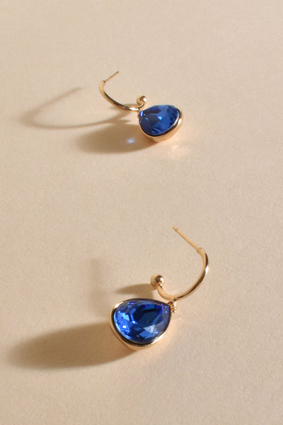 Fine Hoop Mini Teardrop Earrings - Blue Gold