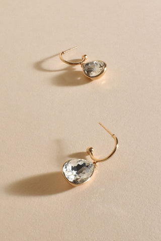 Fine Hoop Mini Teardrop Earrings - Gold Crystal