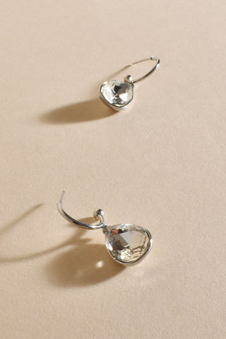 Fine Hoop Mini Teardrop Earrings - Silver Crystal