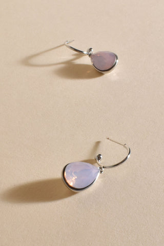 Fine Hoop Mini Teardrop Earrings - Silver Pink